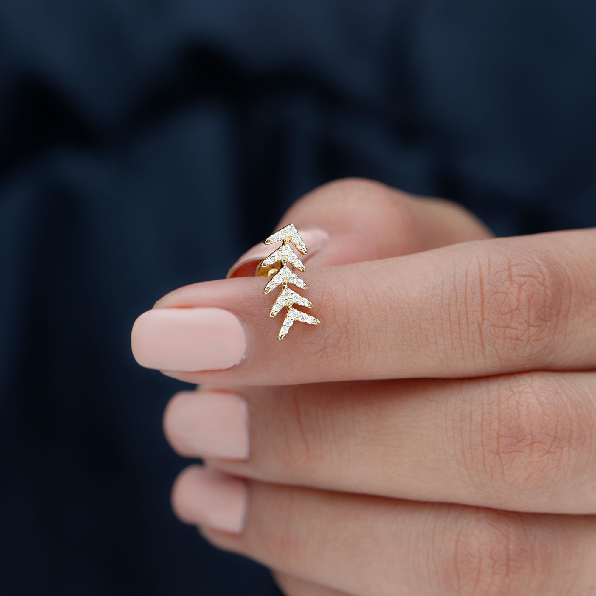 Minimalist Diamond Leaf Crawler Earring for Helix Piercing