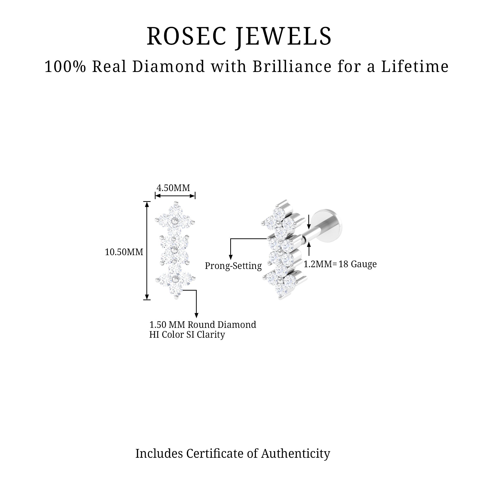 Diamond Flower Crawler Earring for Helix Piercing