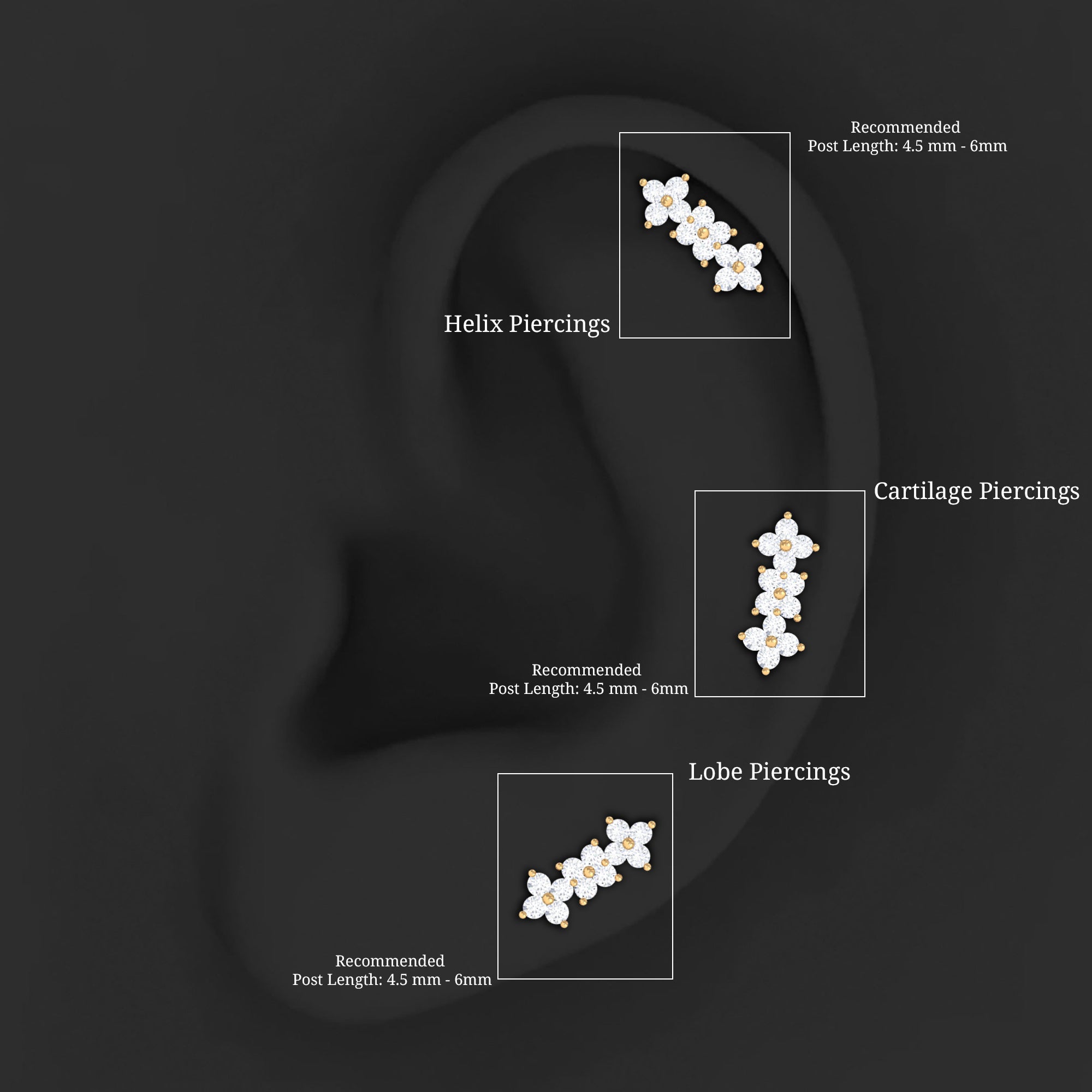 Diamond Flower Crawler Earring for Helix Piercing