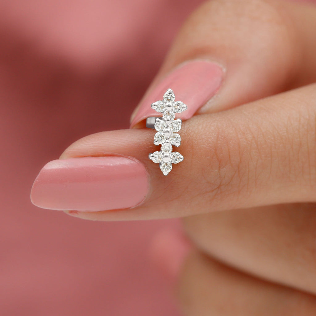 Diamond Flower Crawler Earring for Helix Piercing