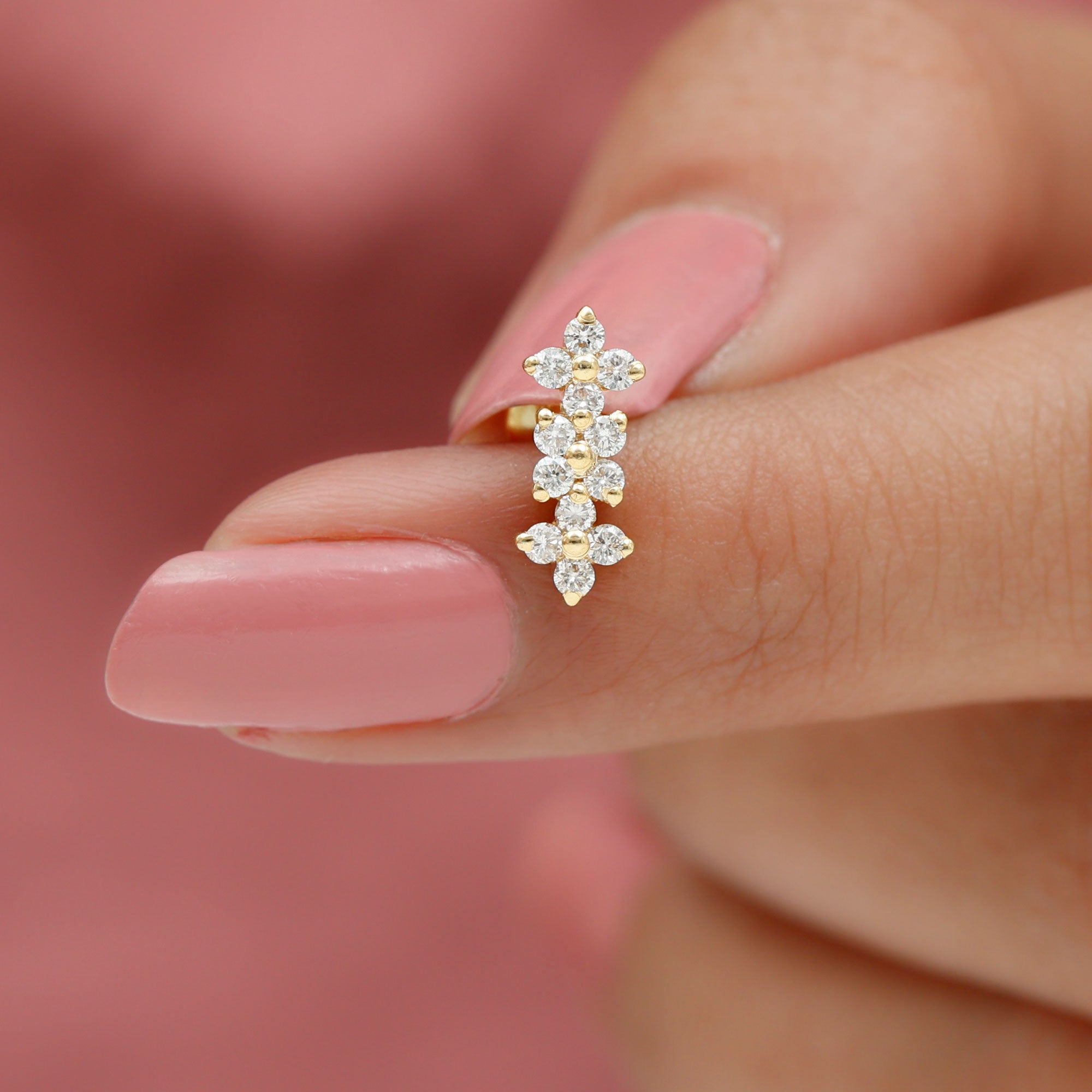 Diamond Flower Crawler Earring for Helix Piercing