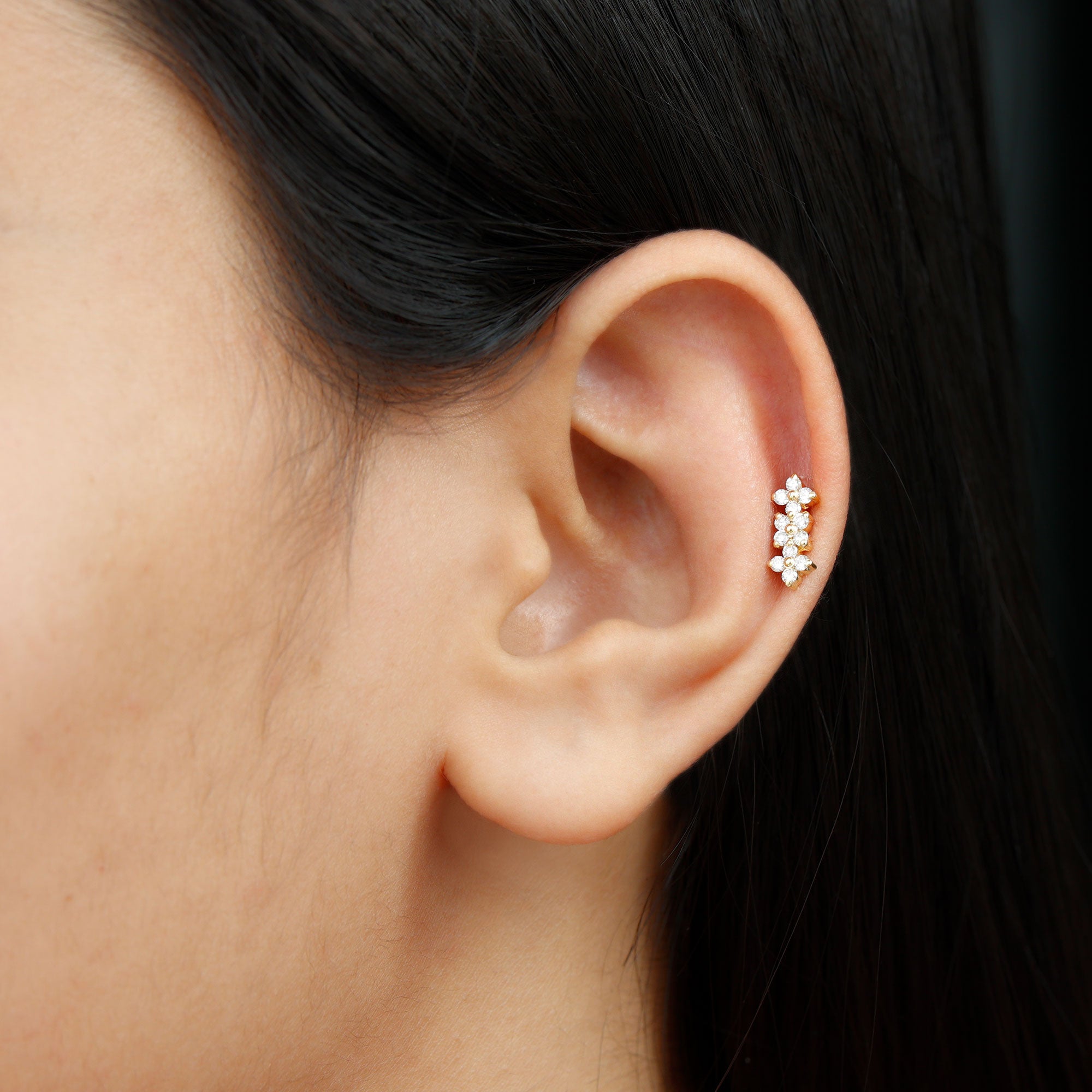 Diamond Flower Crawler Earring for Helix Piercing