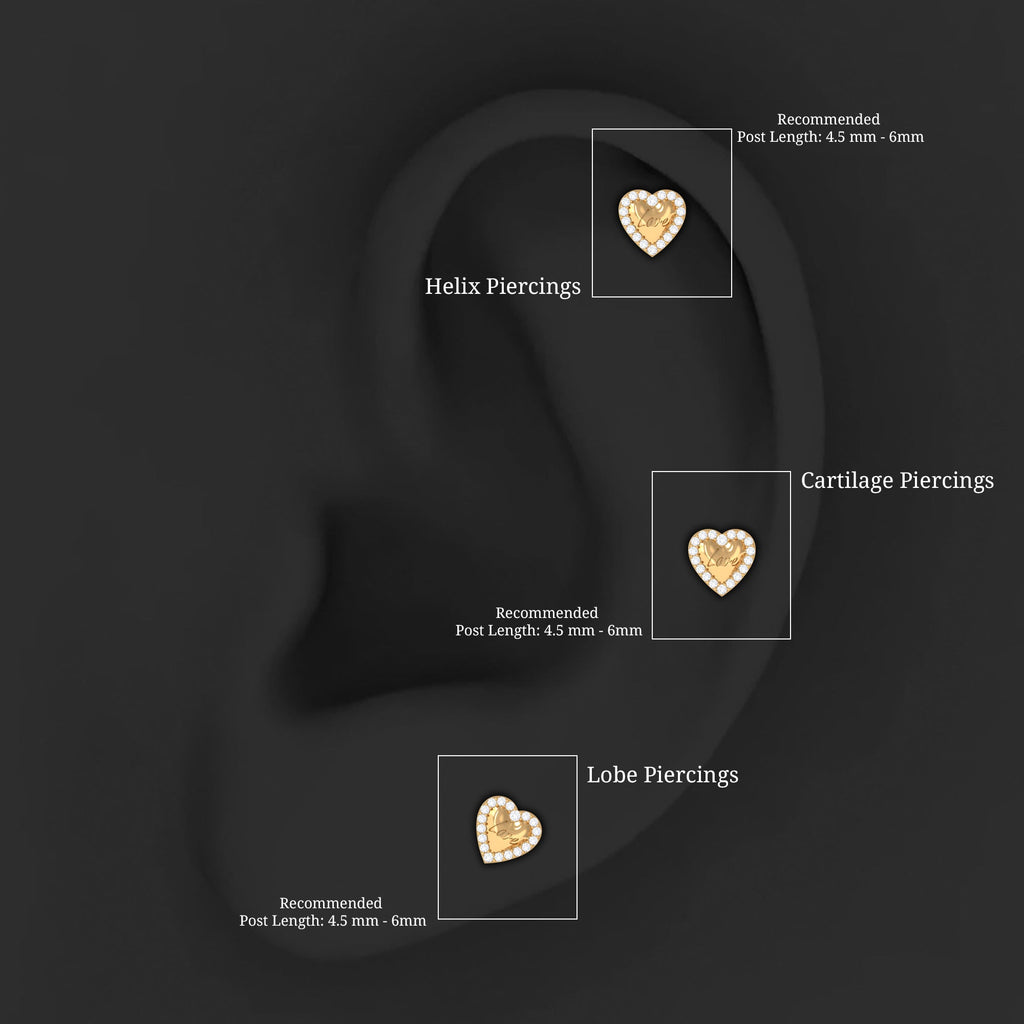 Cute Diamond Love Heart Earring for Helix Piercing