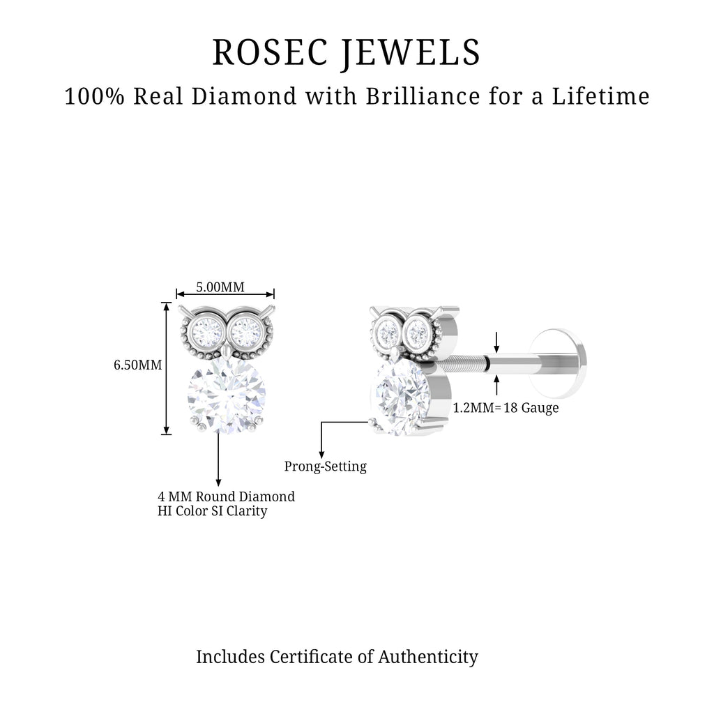 Diamond Owl Earring for Cartilage Piercing