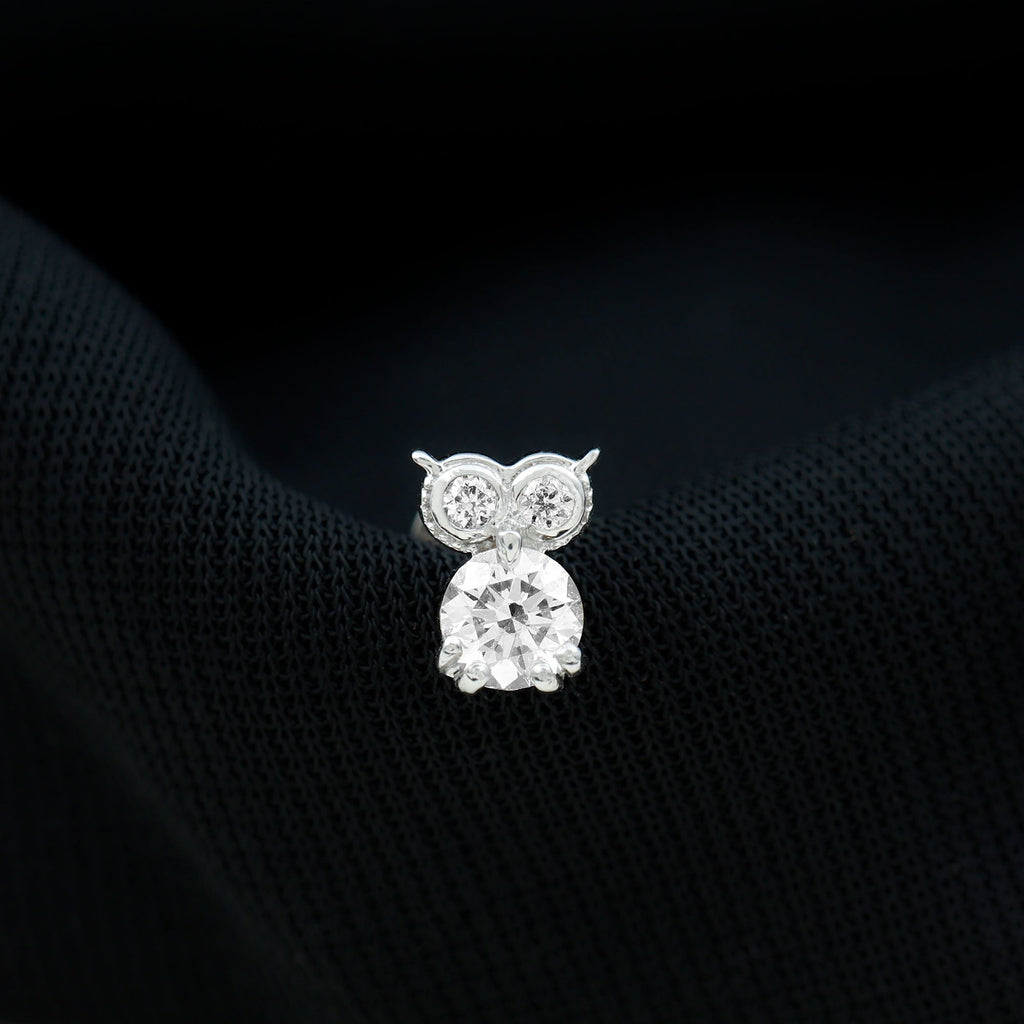 Diamond Owl Earring for Cartilage Piercing