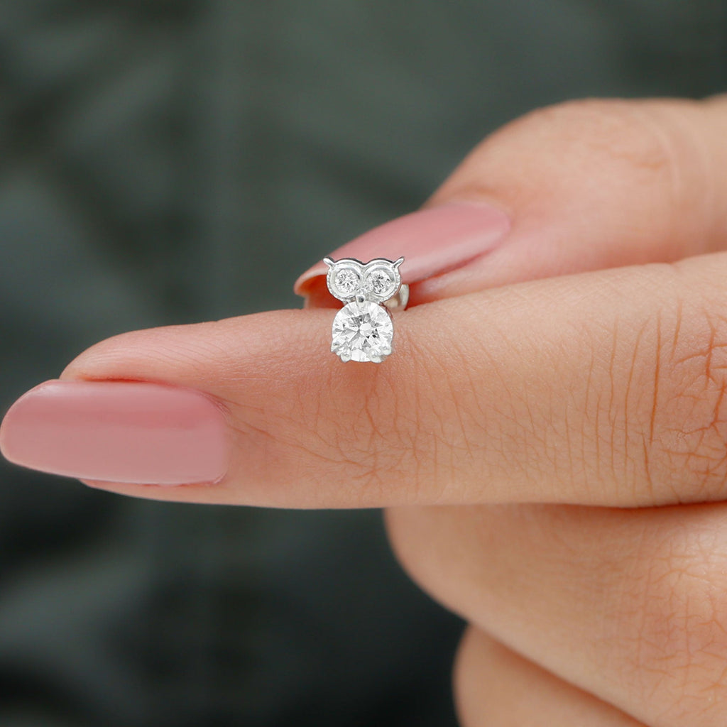 Diamond Owl Earring for Cartilage Piercing