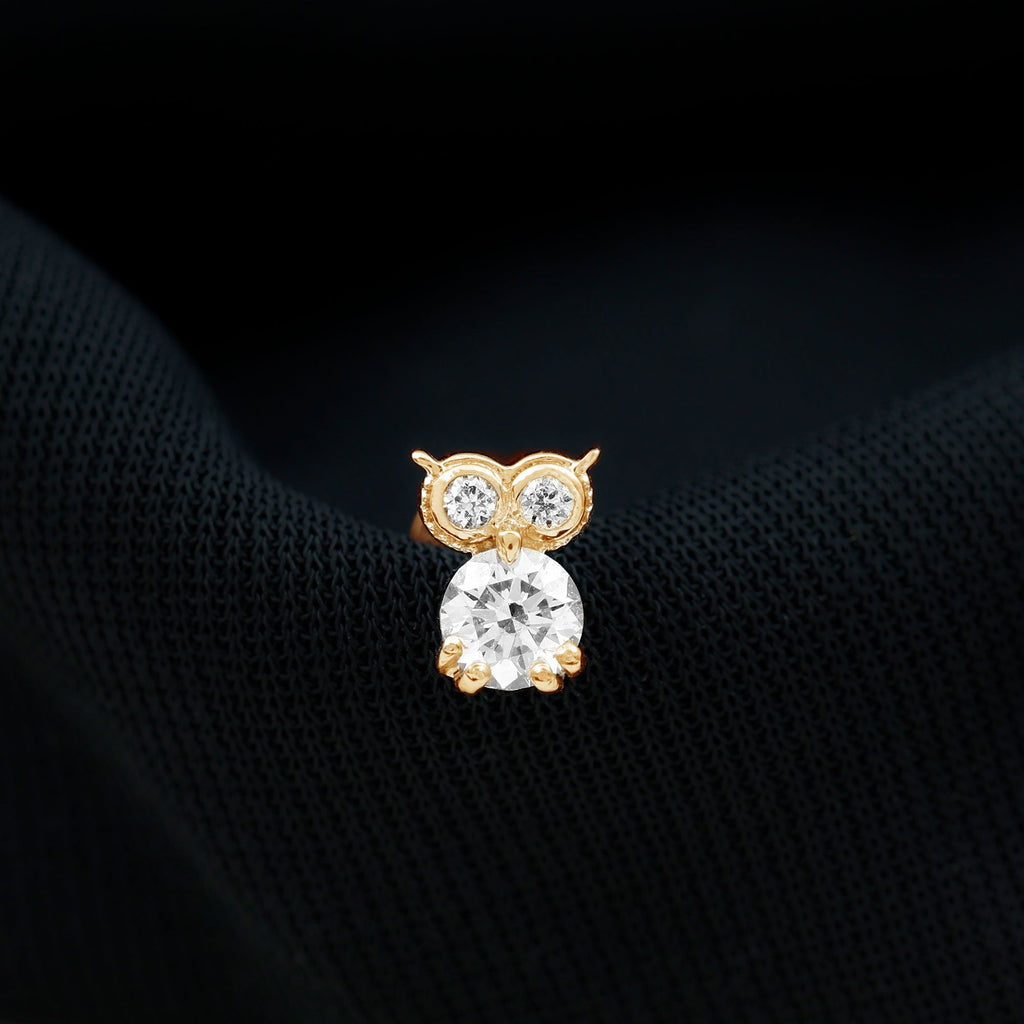 Diamond Owl Earring for Cartilage Piercing