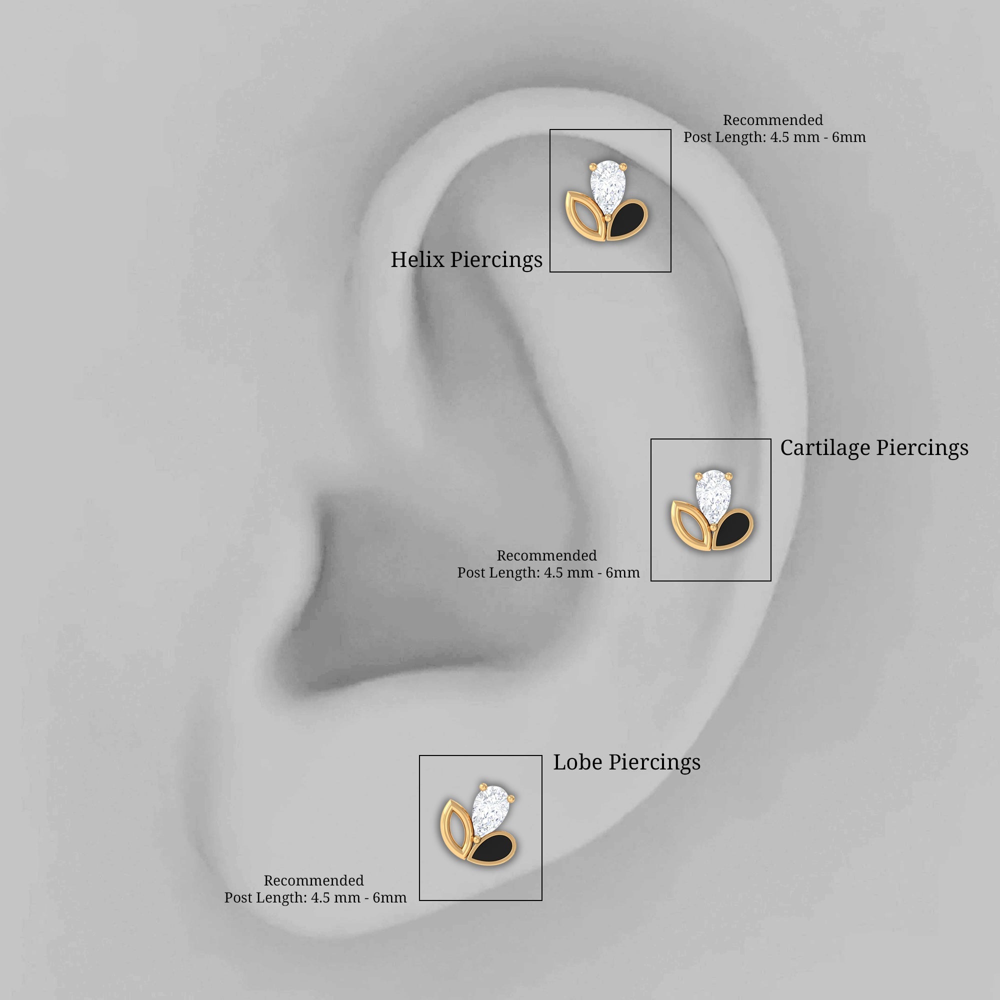 Pear Shape Diamond Leaf Earring for Helix Piercing