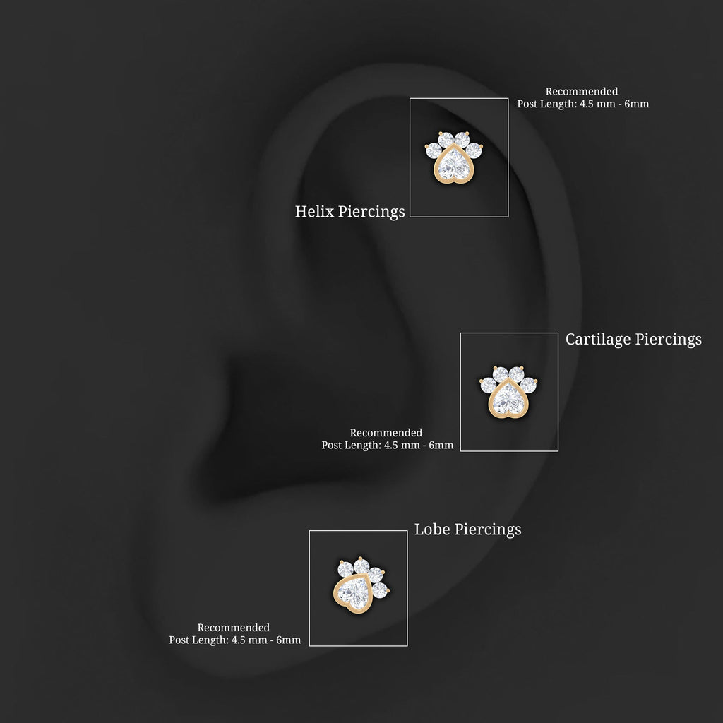 Heart Shape Diamond Dog Paw Print Earring