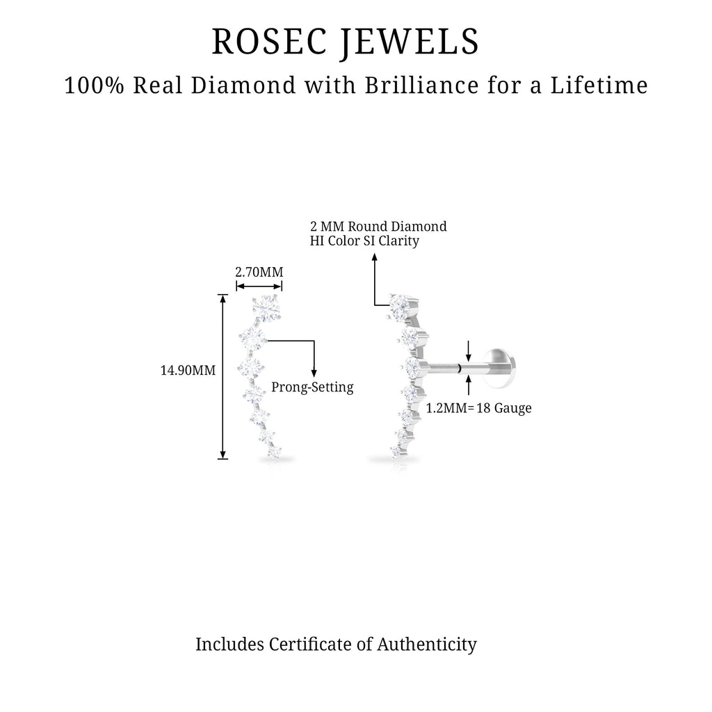 Brilliant Cut Diamond Ear Climber Earring for Helix Piercing