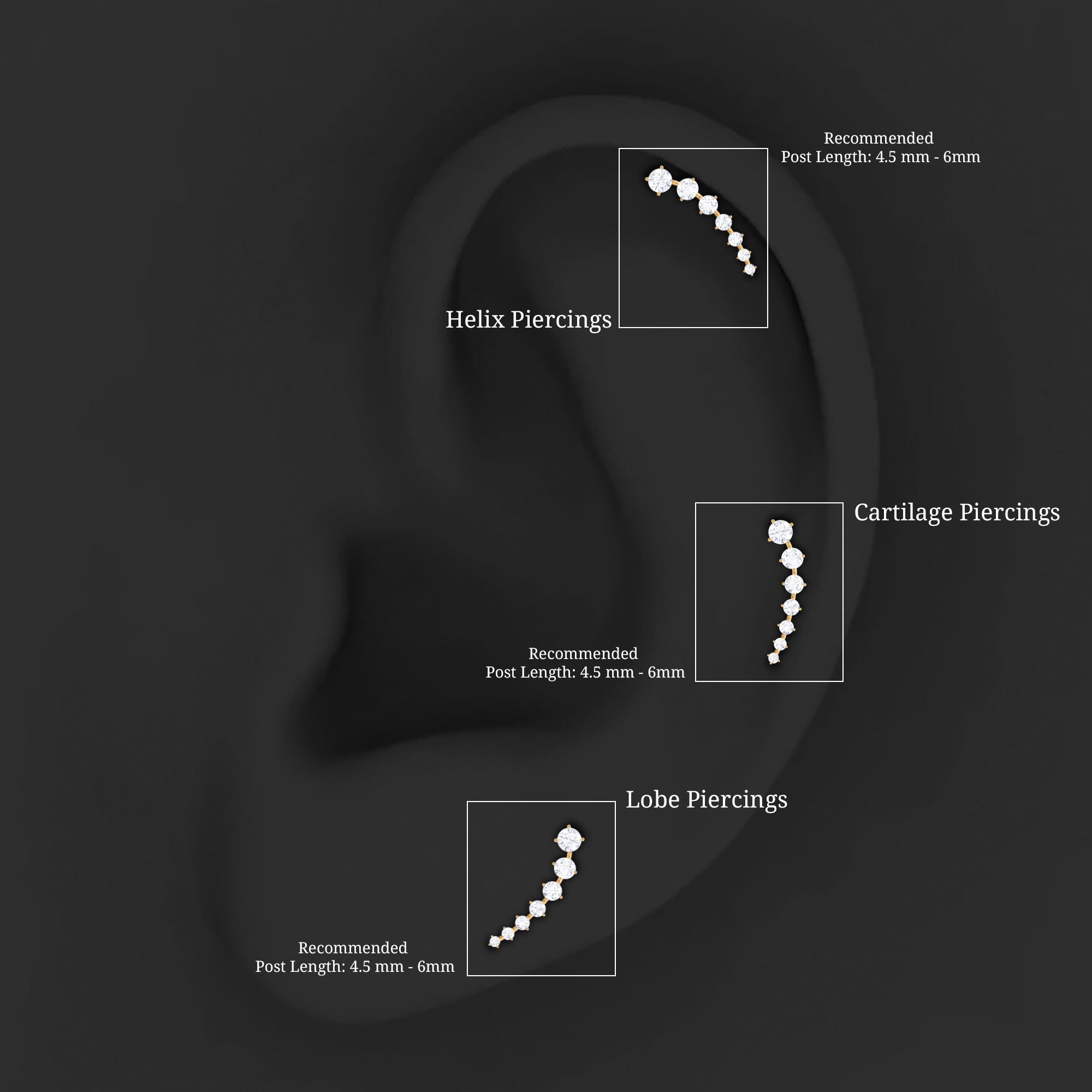 Brilliant Cut Diamond Ear Climber Earring for Helix Piercing