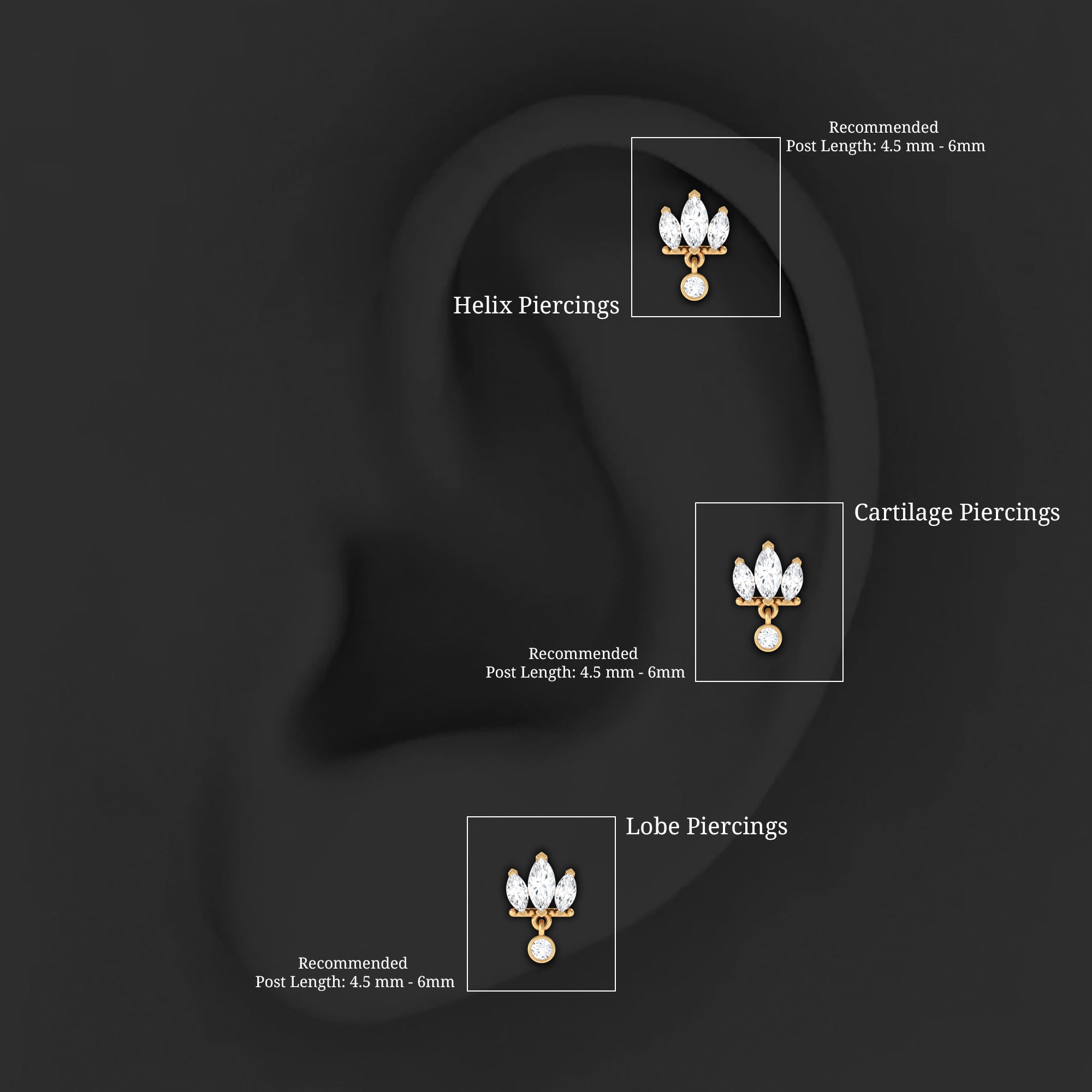 Three Marquise Shape Diamond Helix Drop Earring