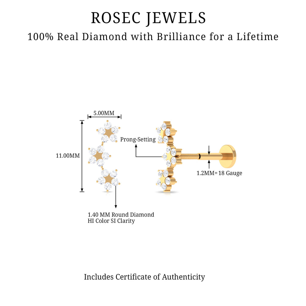 Elegant Diamond Flower Crawler Earring for Helix Piercing