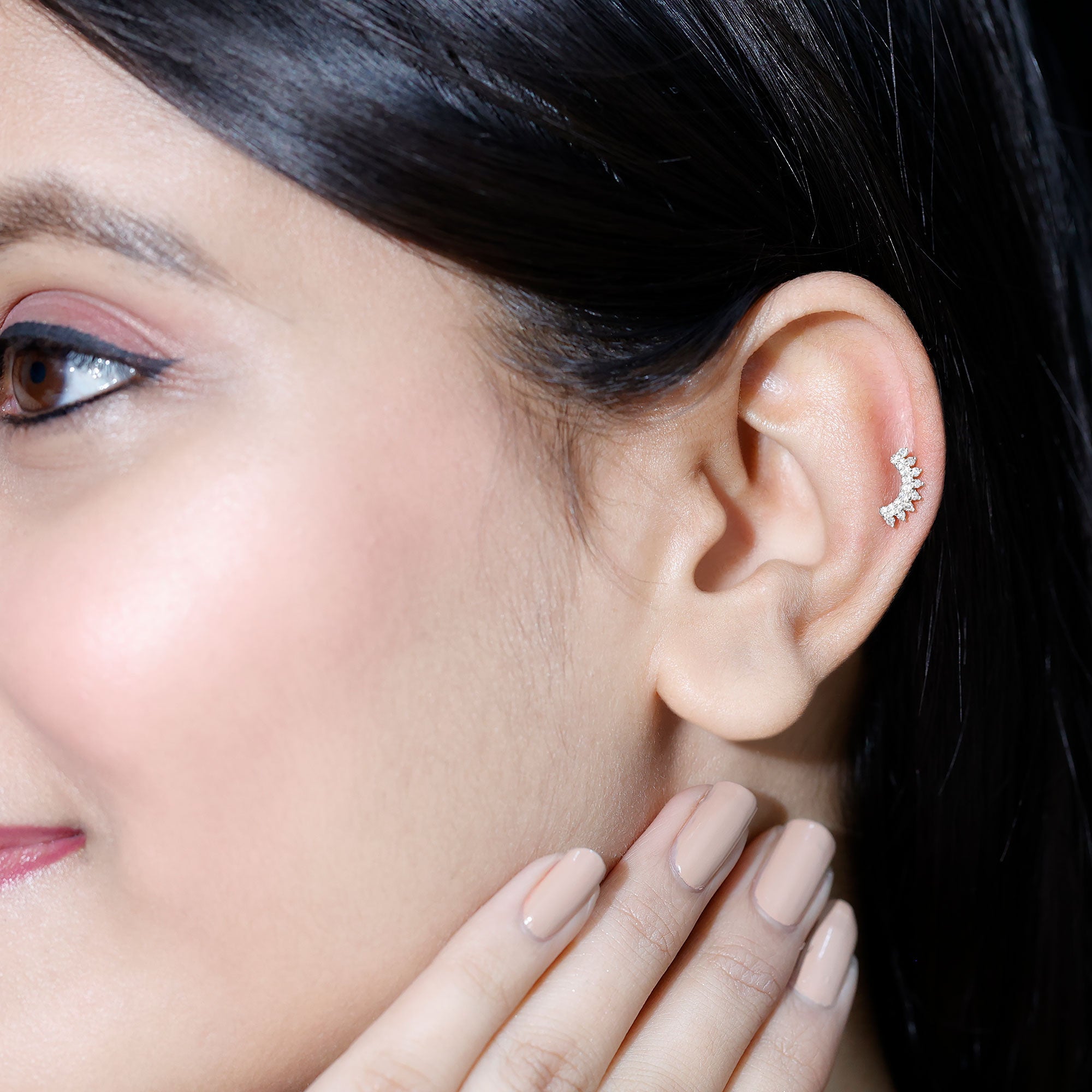 Certified Diamond Curved Cartilage Earring