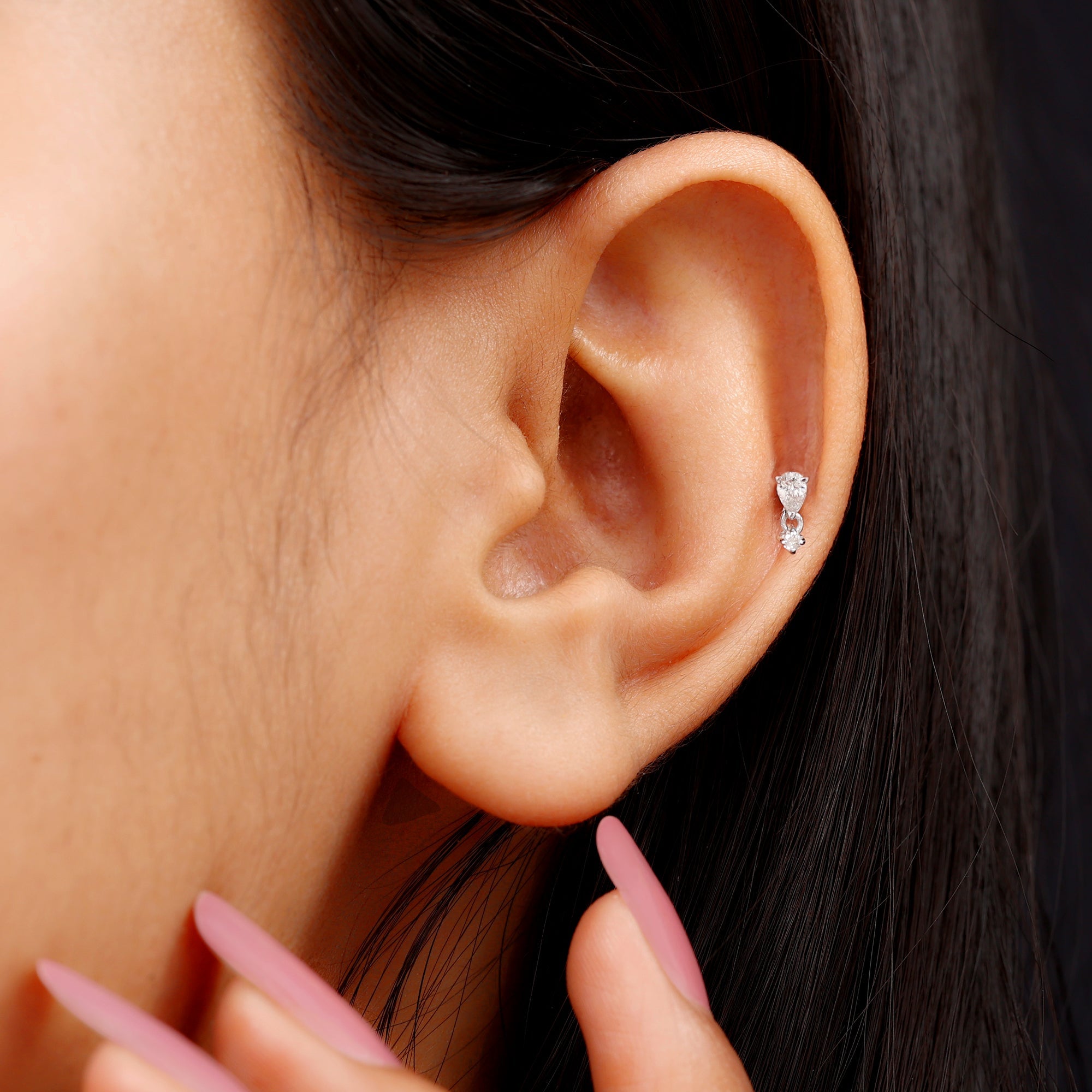 Pear Diamond Drop Earring for Helix Piercing
