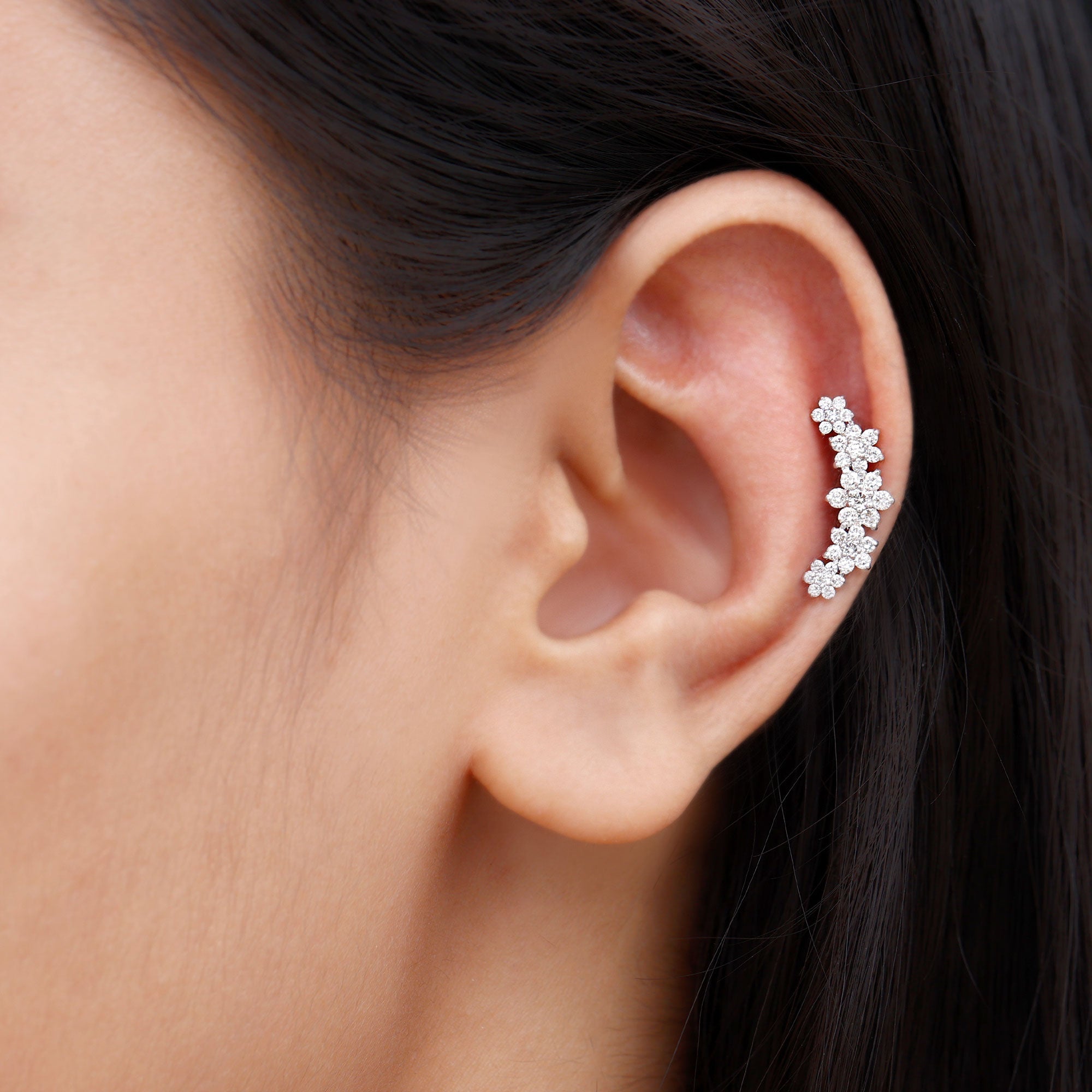 Diamond Flower Ear Crawler Earring
