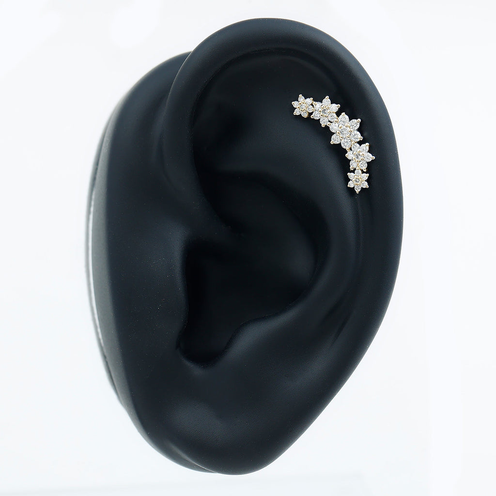 Diamond Flower Ear Crawler Earring