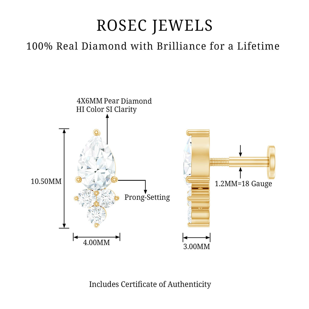 Pear Shape Diamond Cluster Earring for Helix Piercing