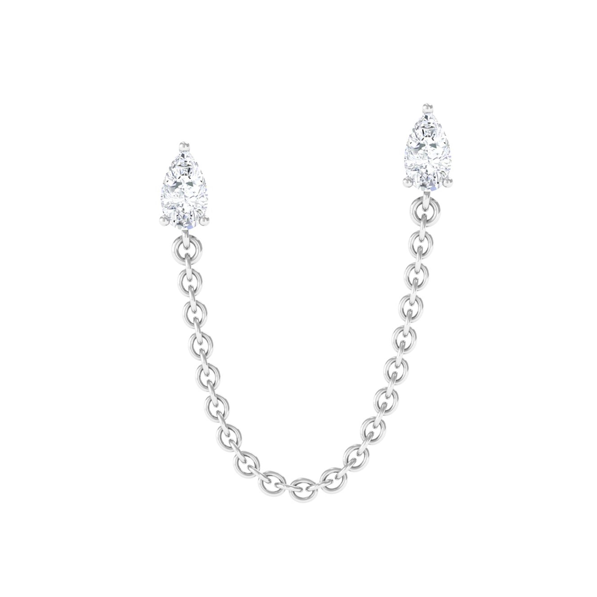 Pear Moissanite Double Piercing Earring with Dangling Chain