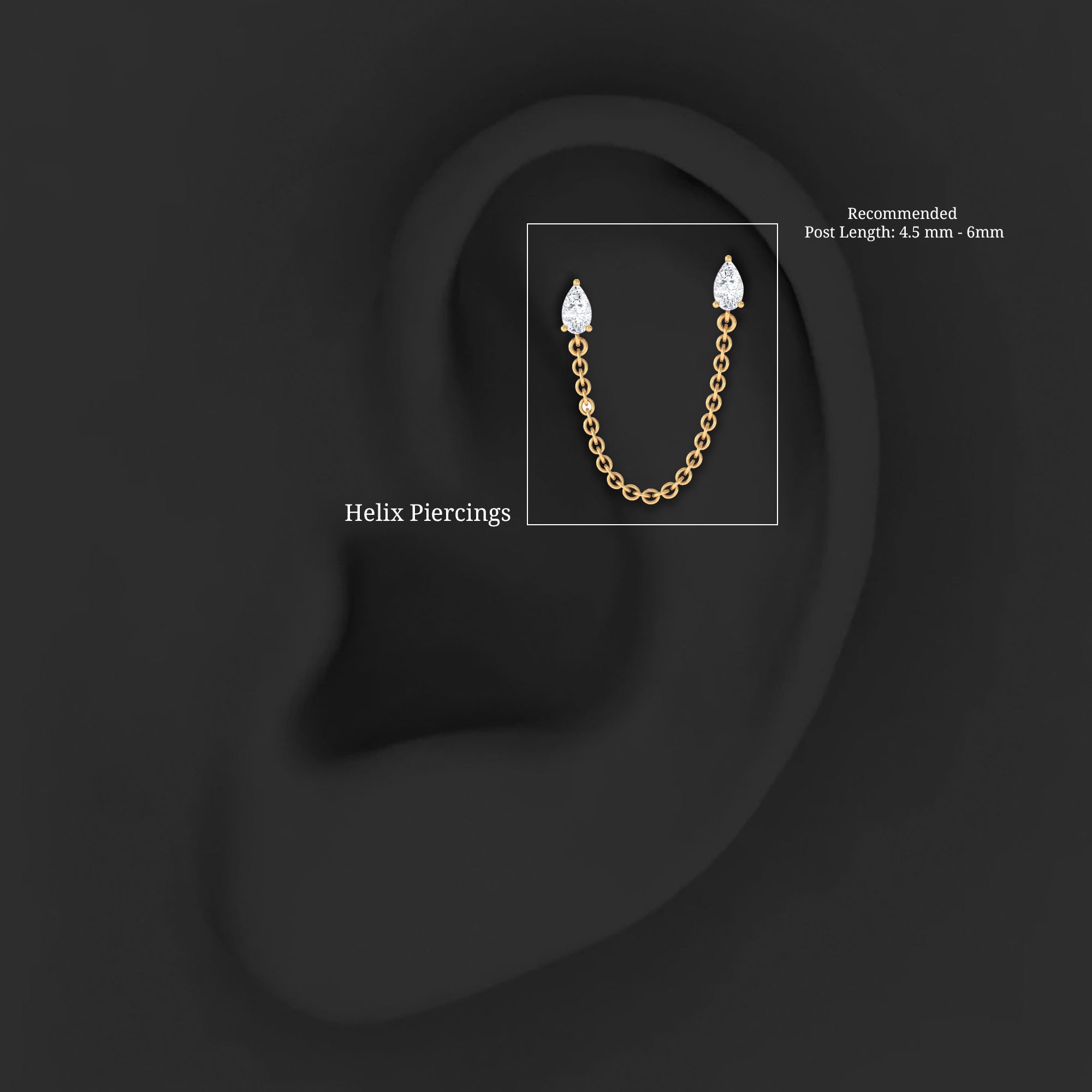 Pear Moissanite Double Piercing Earring with Dangling Chain