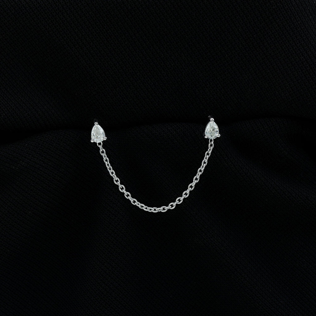 Pear Moissanite Double Piercing Earring with Dangling Chain