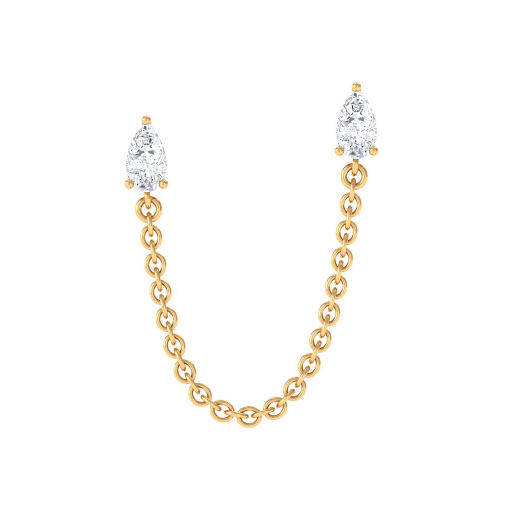 Pear Moissanite Double Piercing Earring with Dangling Chain