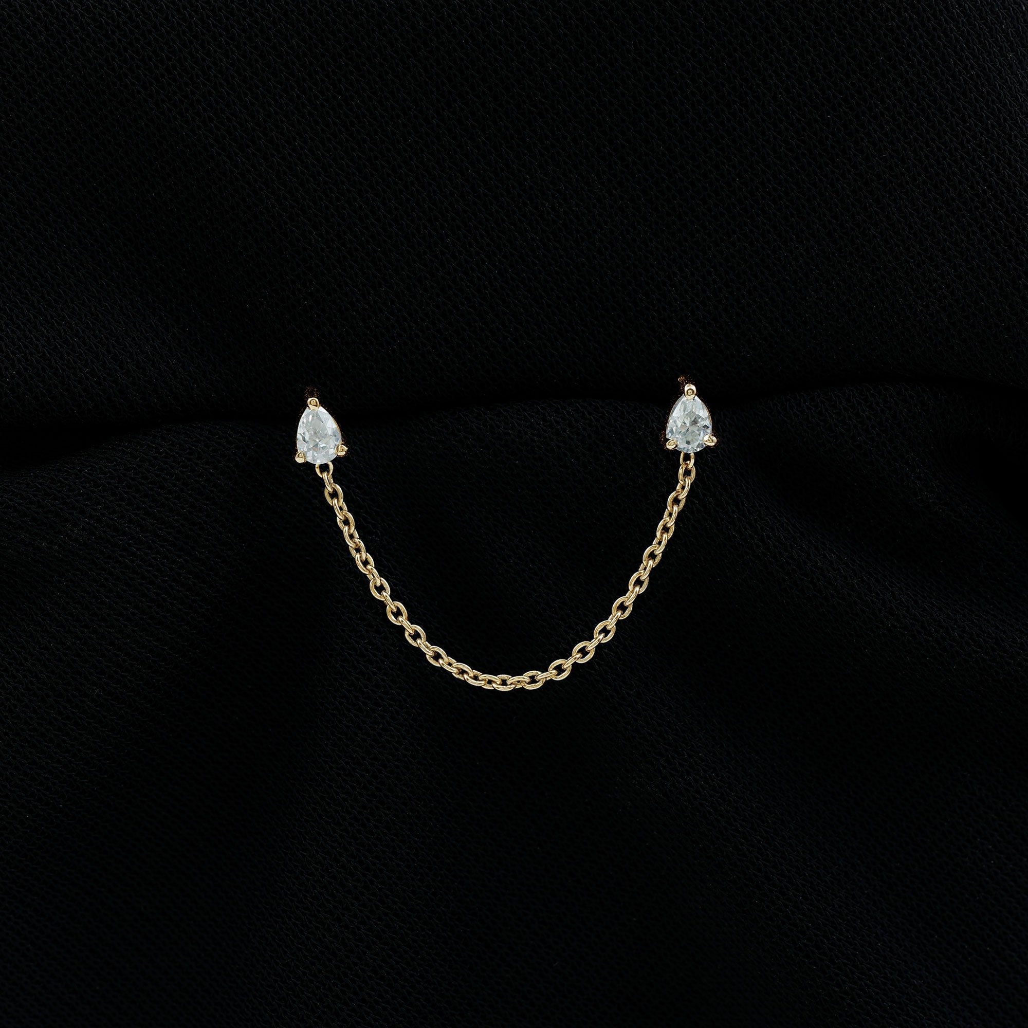 Pear Moissanite Double Piercing Earring with Dangling Chain