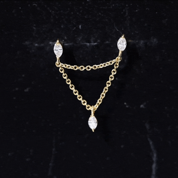 Marquise Moissanite Double Chain Earring in Gold
