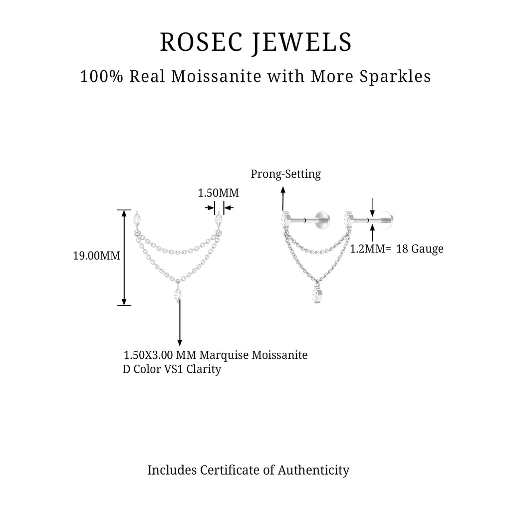 Marquise Moissanite Double Chain Earring in Gold