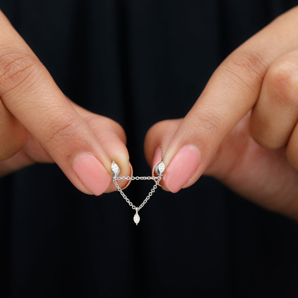 Marquise Moissanite Double Chain Earring in Gold