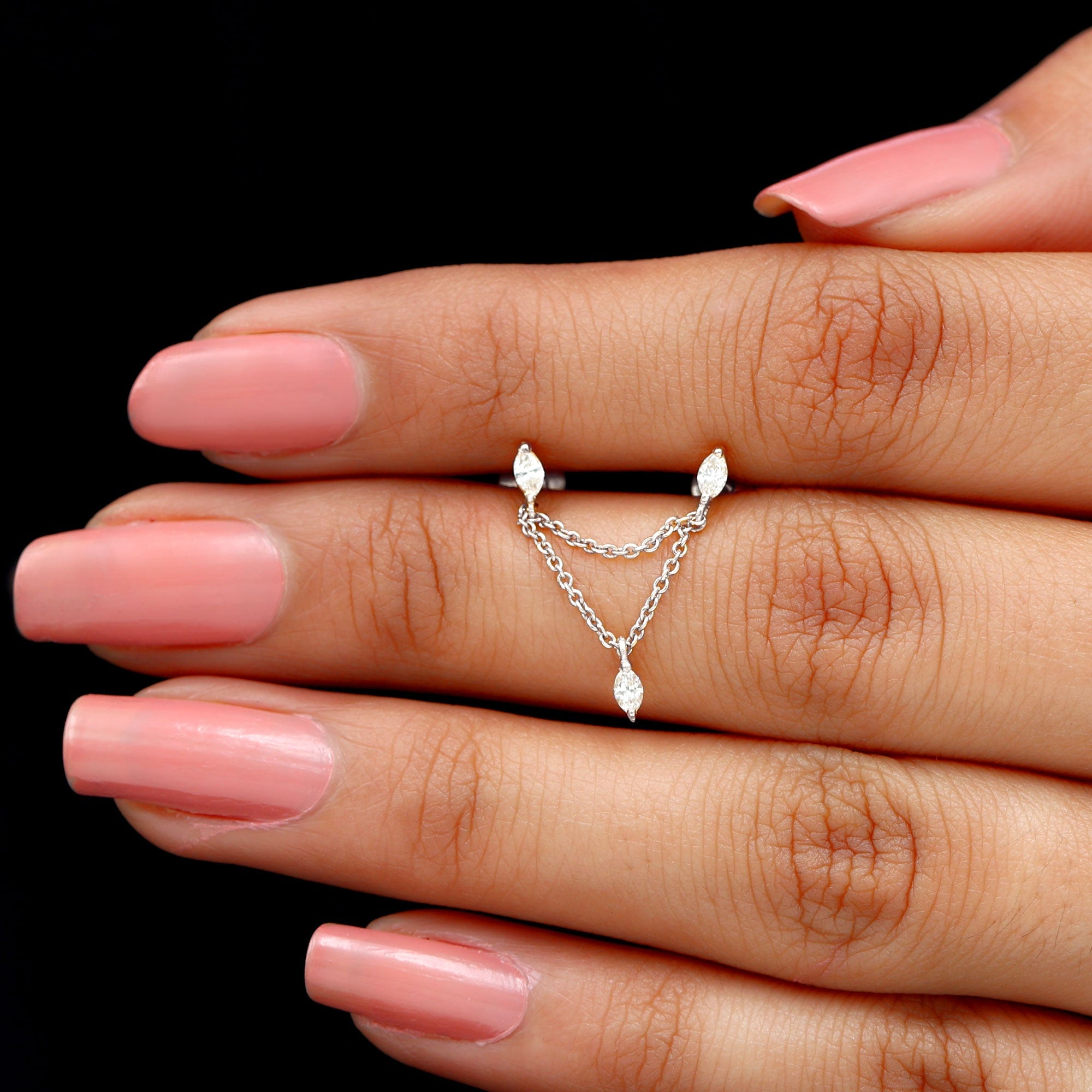 Marquise Moissanite Double Chain Earring in Gold