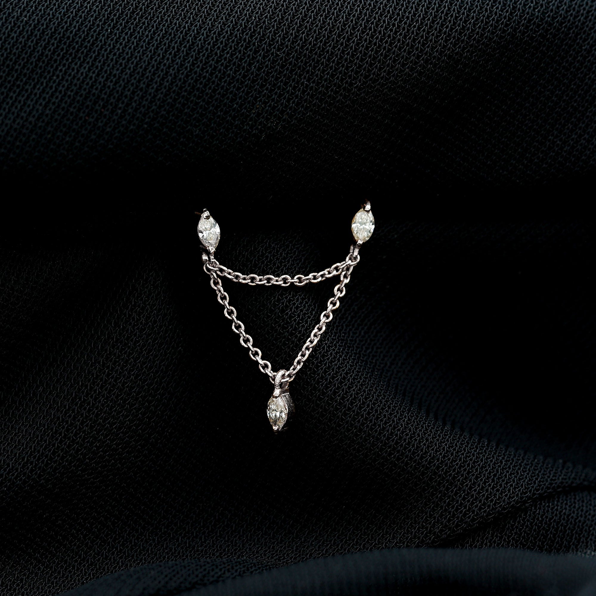 Marquise Moissanite Double Chain Earring in Gold