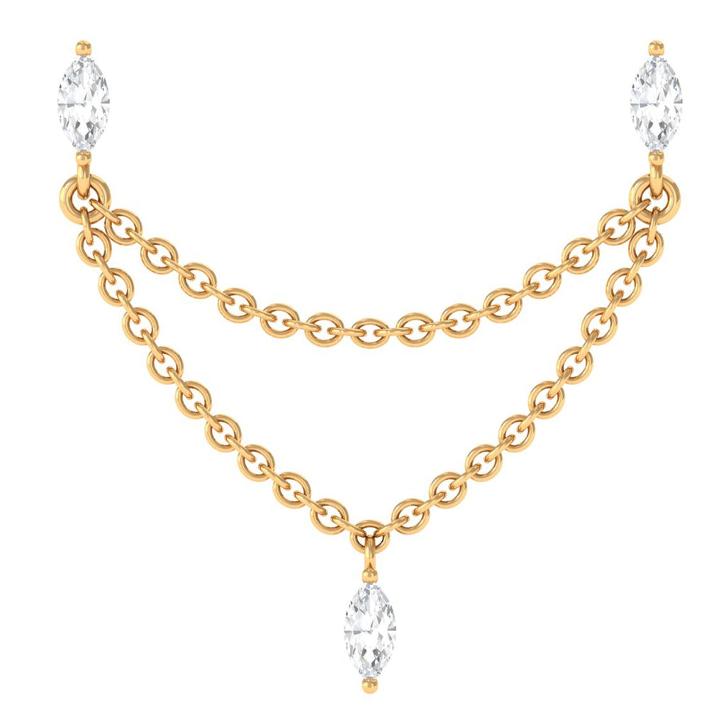 Marquise Moissanite Double Chain Earring in Gold