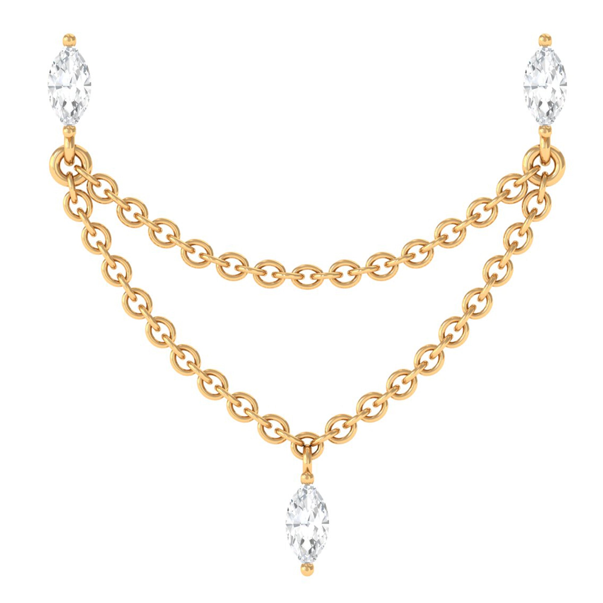 Marquise Moissanite Double Chain Earring in Gold