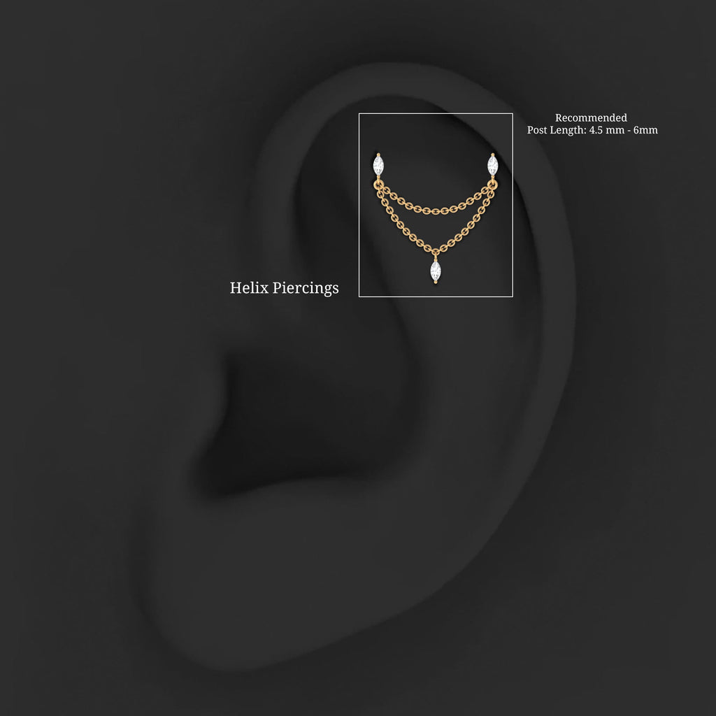 Marquise Moissanite Double Chain Earring in Gold