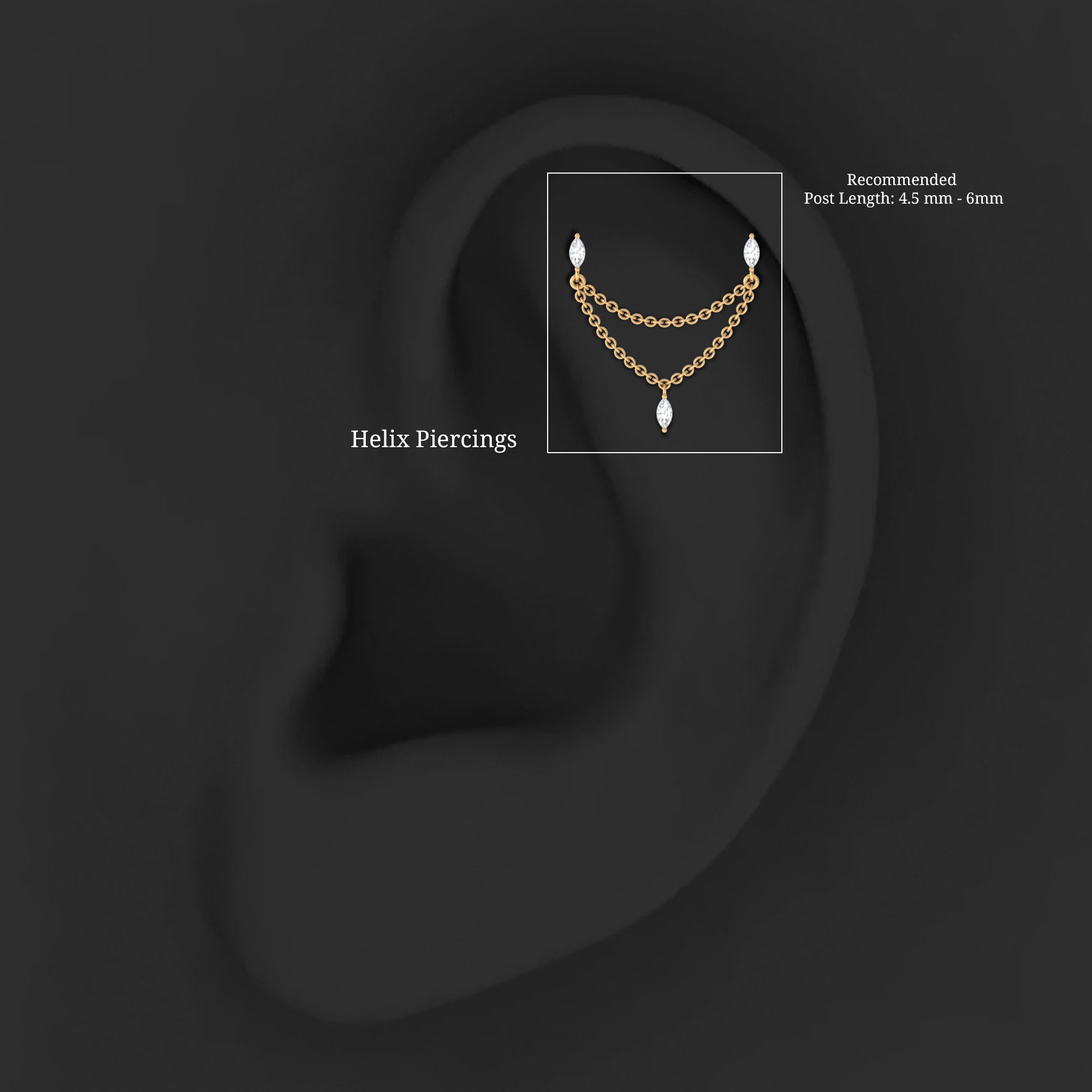 Marquise Moissanite Double Chain Earring in Gold