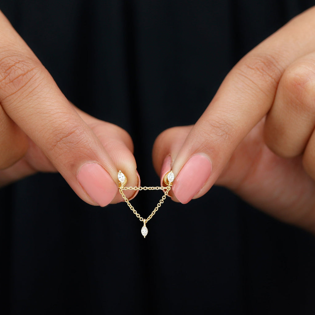 Marquise Moissanite Double Chain Earring in Gold