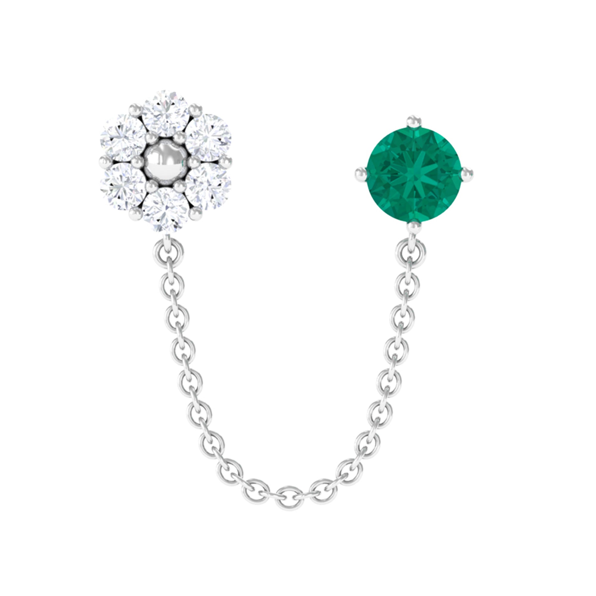 Green Emerald and Moissanite Floral Cartilage Chain Earring