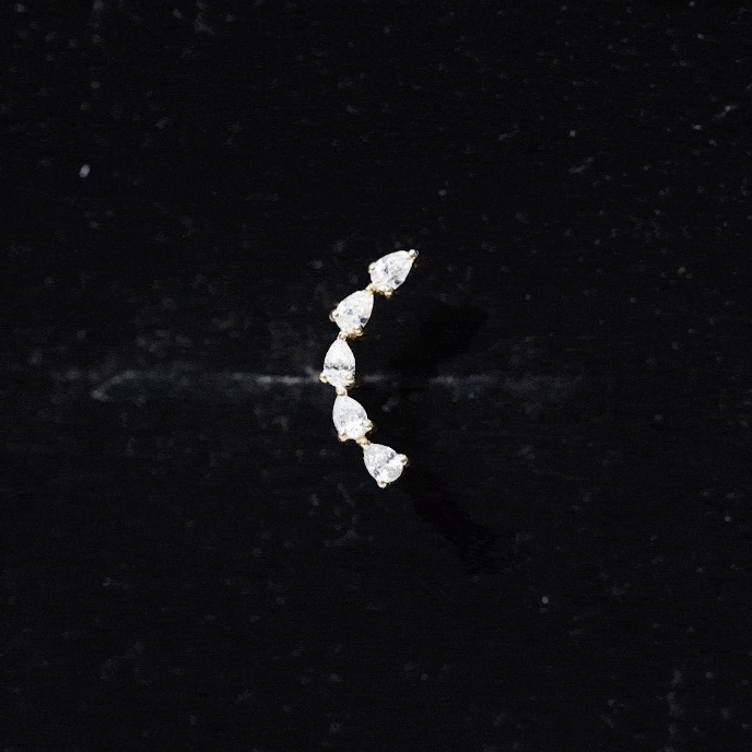 Certified Pear Cut Moissanite Ear Crawler Earring