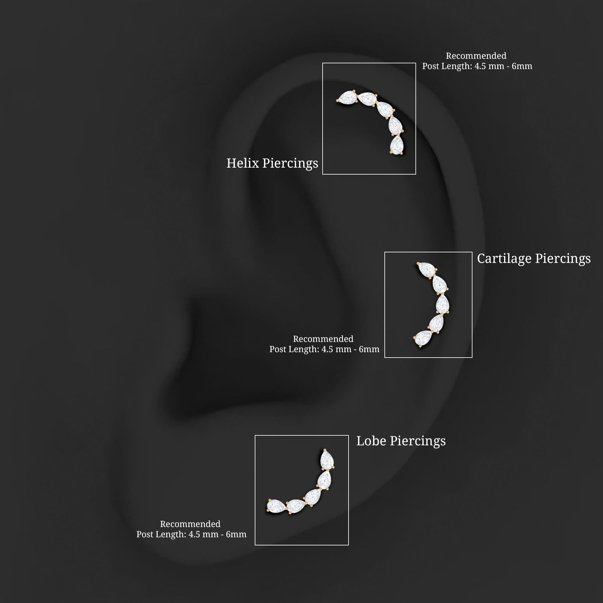 Certified Pear Cut Moissanite Ear Crawler Earring