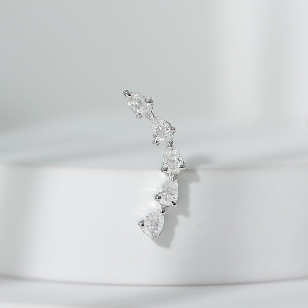 Certified Pear Cut Moissanite Ear Crawler Earring