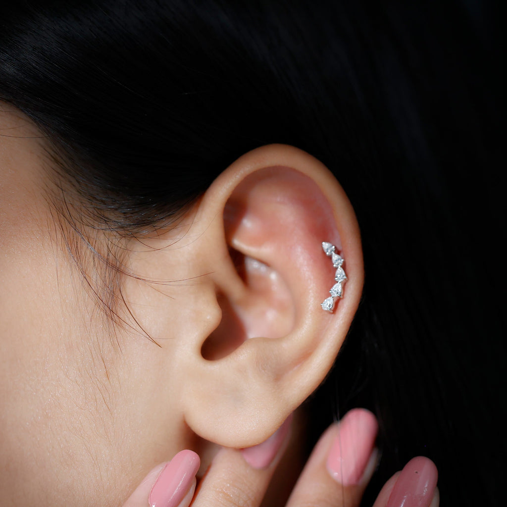 Certified Pear Cut Moissanite Ear Crawler Earring