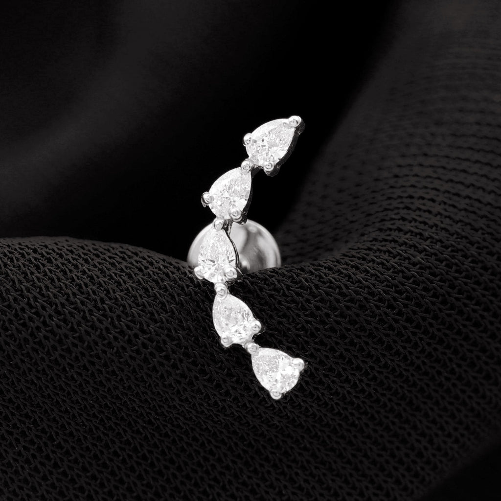 Certified Pear Cut Moissanite Ear Crawler Earring