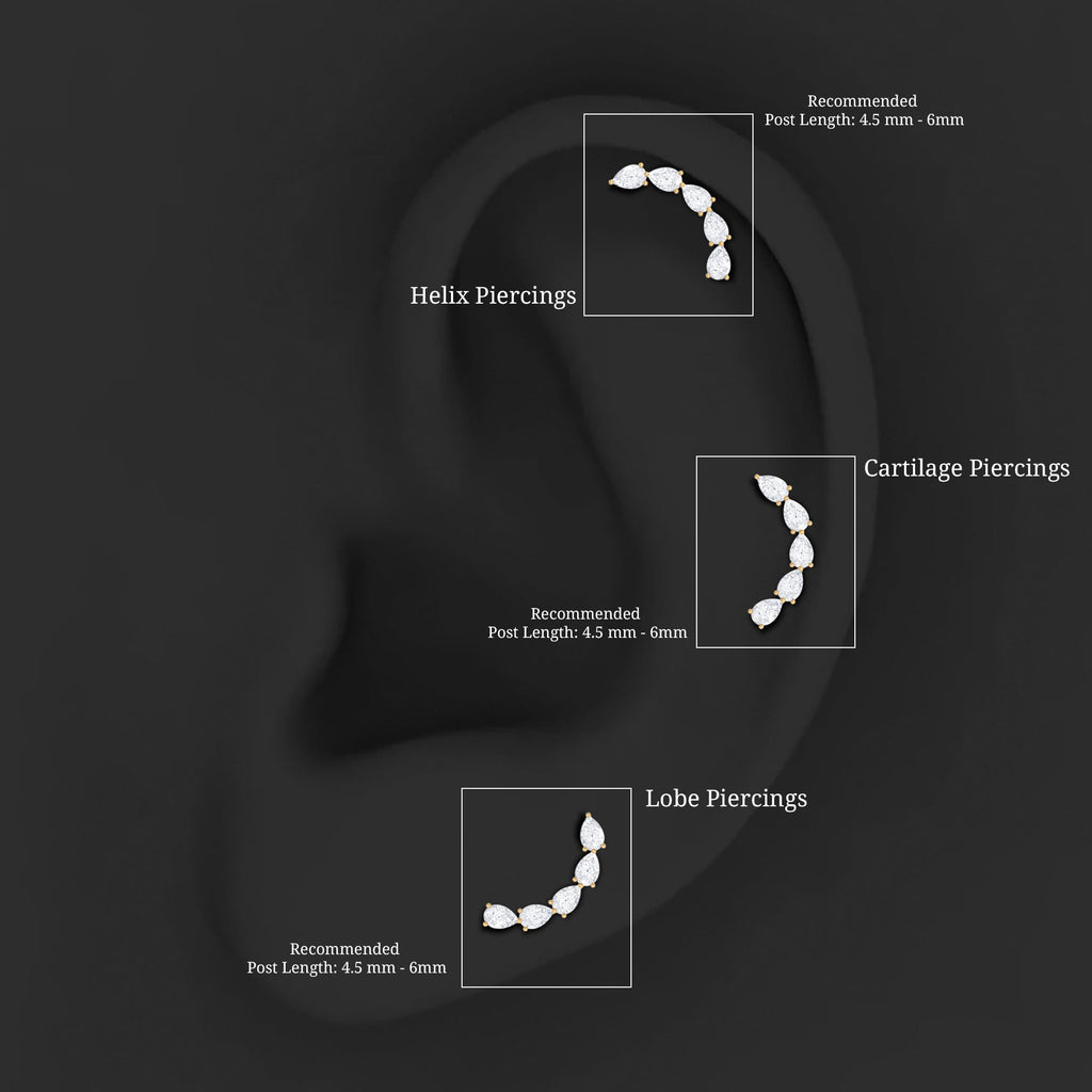 Certified Pear Cut Moissanite Ear Crawler Earring