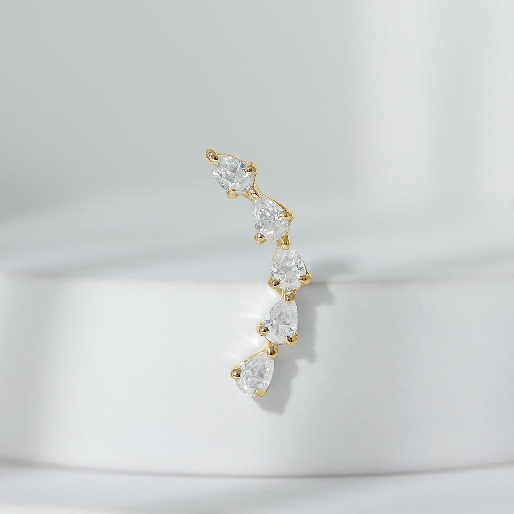 Certified Pear Cut Moissanite Ear Crawler Earring