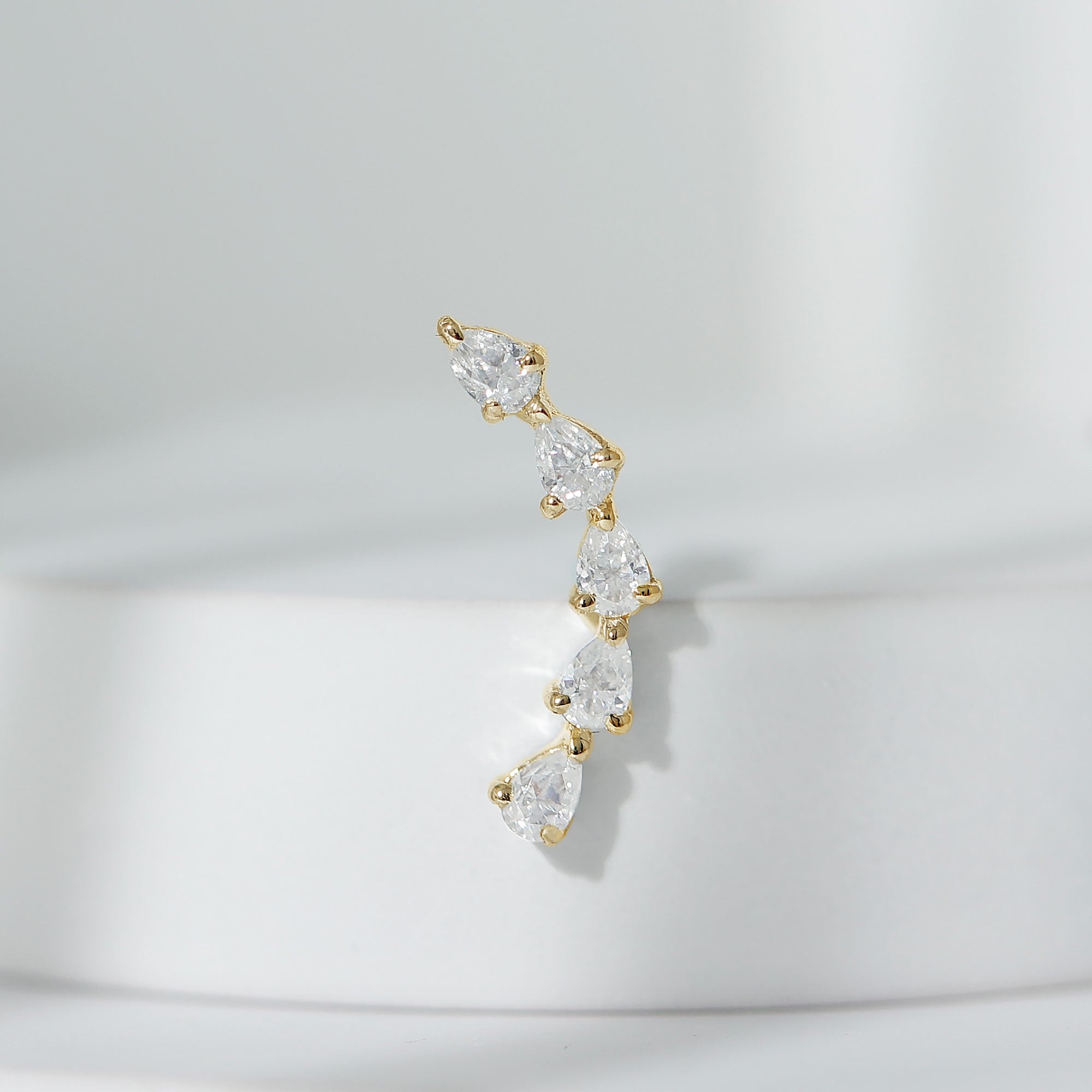 Certified Pear Cut Moissanite Ear Crawler Earring