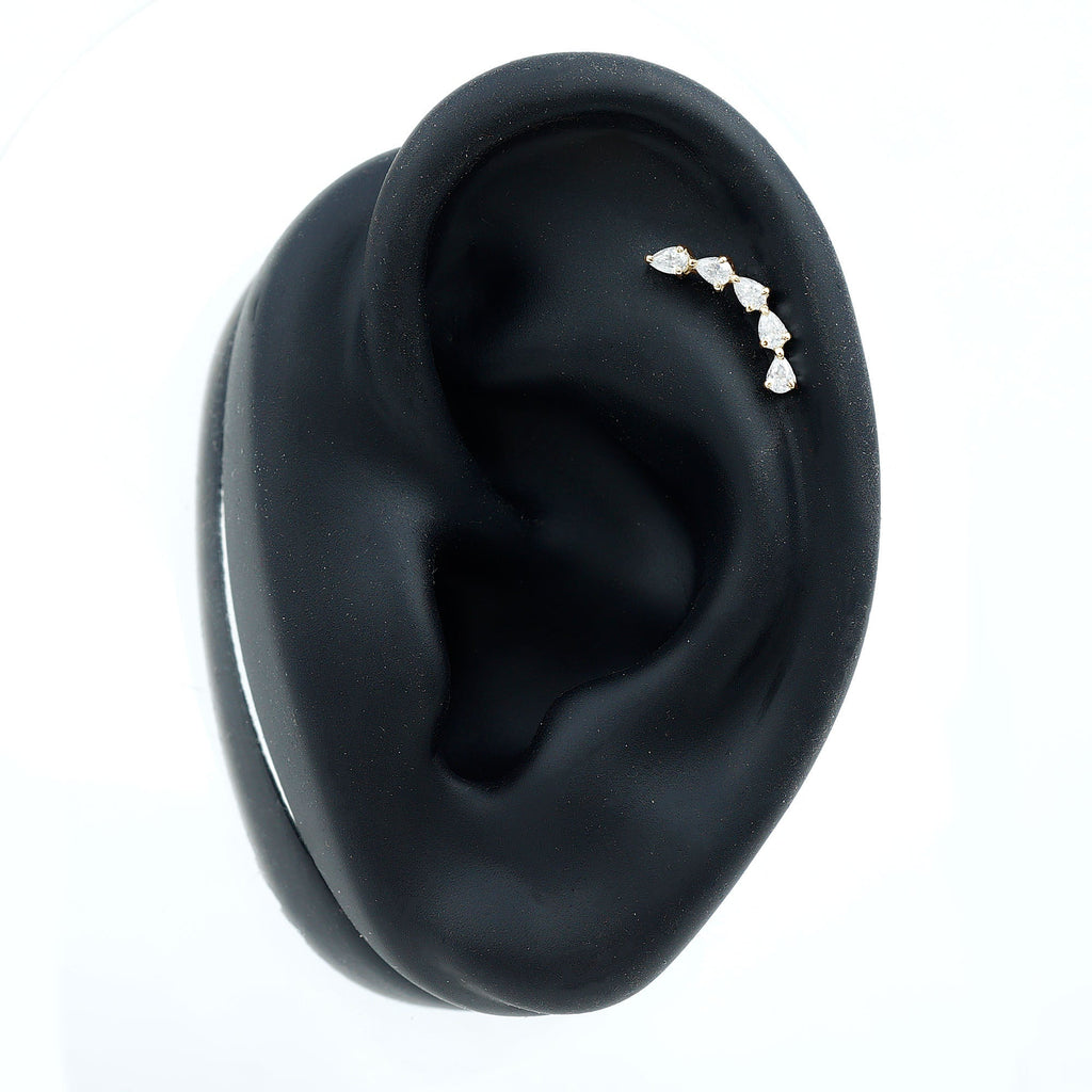 Certified Pear Cut Moissanite Ear Crawler Earring