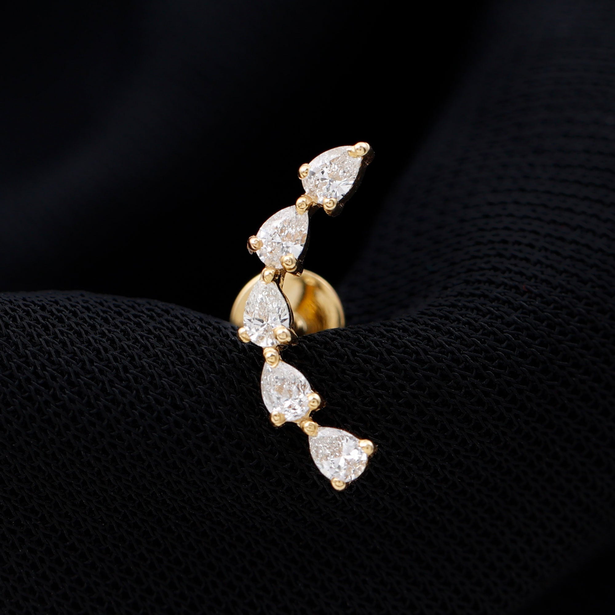 Certified Pear Cut Moissanite Ear Crawler Earring