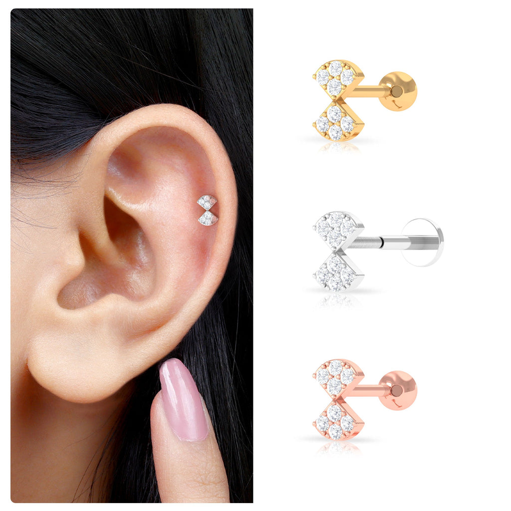 Genuine Diamond Bow Earring for Tragus Piercing