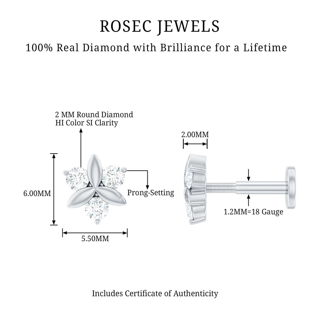 Brilliant Cut Diamond Floral Earring for Conch Piercing